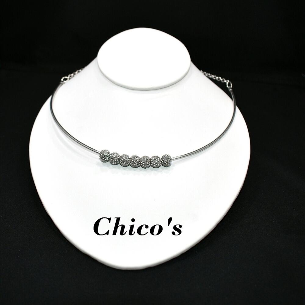 Chico's Rhinestone Bead Charms Slider Necklace, 7 Clear Rhinestone Beads, 20"